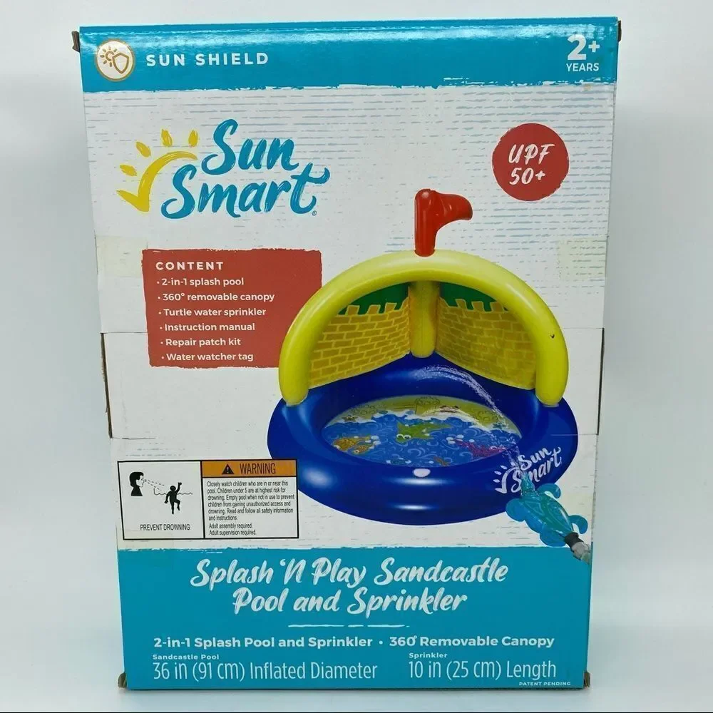Sun Smart Spray N Play Sandcastle Pool & Turtle Sprinkler For Toddlers NEW